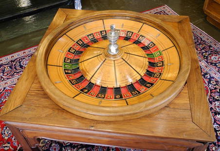 Mason & Co. Markers Chicago "Roulette Wheel" set in Old: Mason & Co. Markers Chicago "Roulette Wheel" set in Old Chinese Table.*Note* ....ball (pill) is now missing :-(