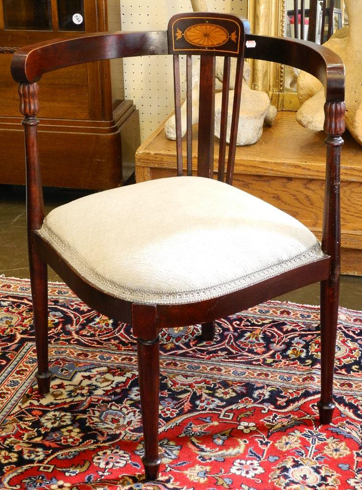 Edwardian inlaid mahogany Corner Chair.: Edwardian inlaid mahogany Corner Chair.