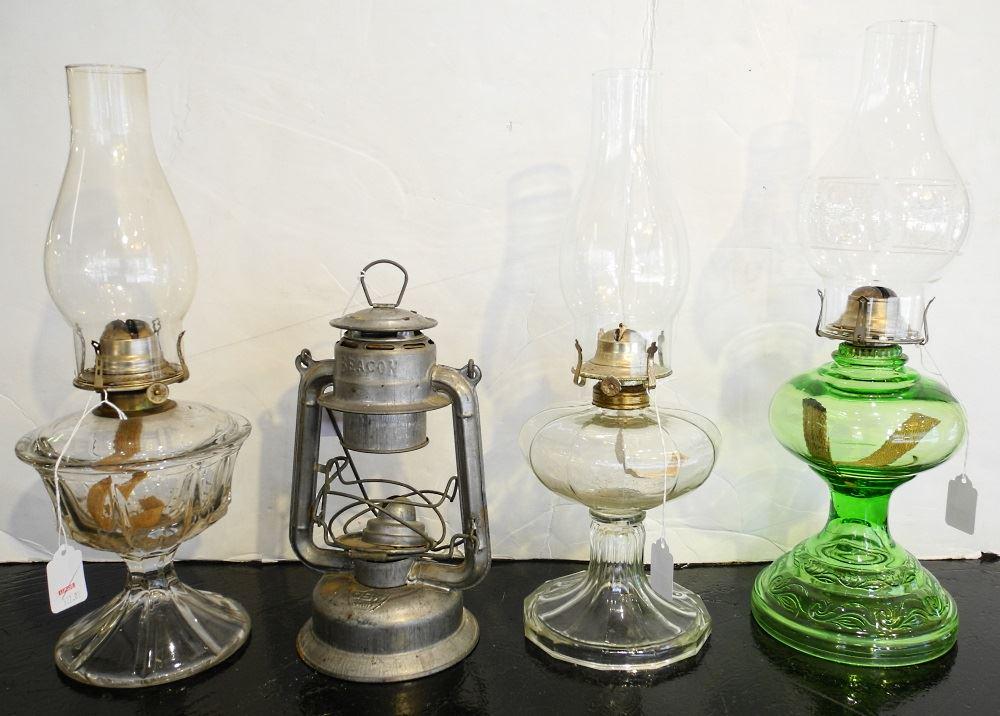 Collection of 4 Oil Lanterns, bases 9 - 10 1/2". (1 of 1)