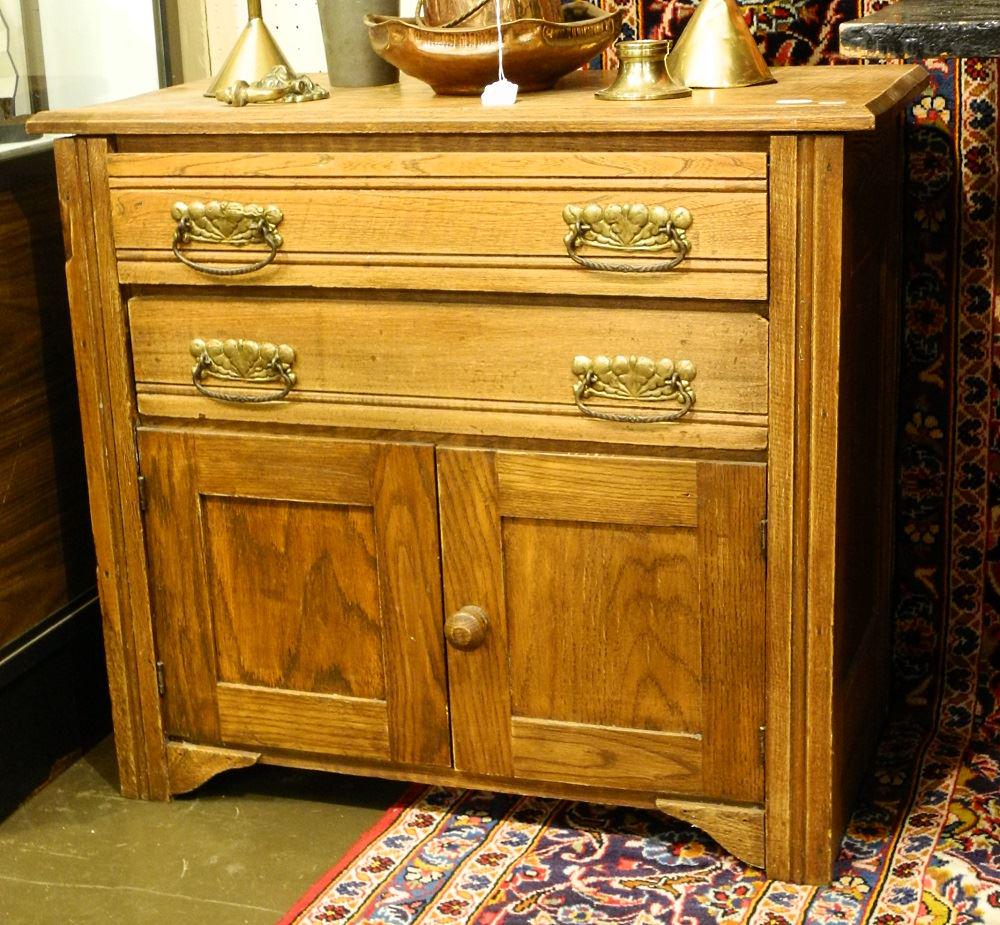 Oak Cabinet, two drawers above a cupboard. (1 of 2)