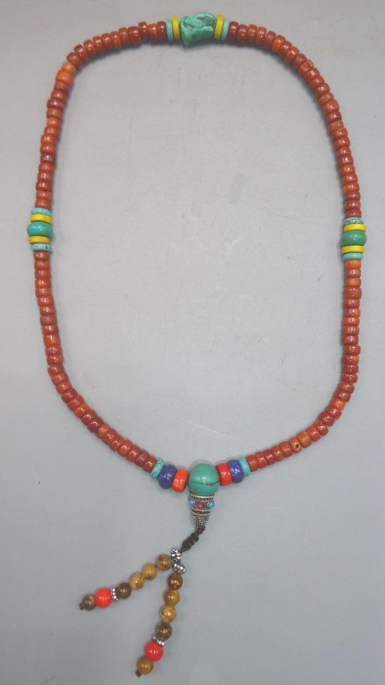 Indo-Tibetan red Coral/Lapis/ Turquoise prayer (1 of 3)