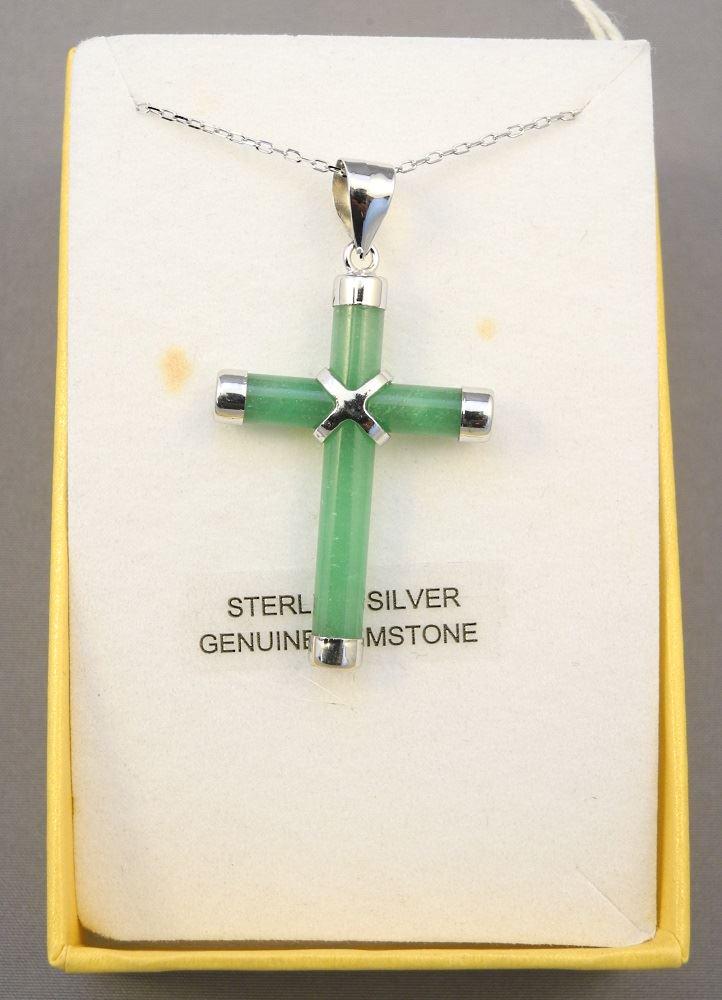 Sterling Silver Jade Cross Pendant with Sterling Silver (1 of 2)