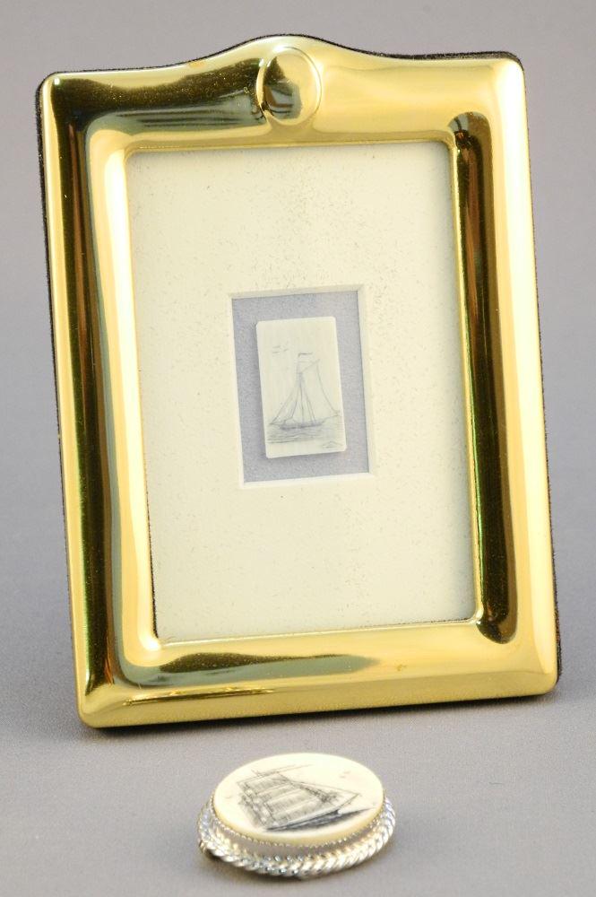 Two piece Nautical Scrimshaw: one Brooch, 1 1/8"wide & (1 of 4)