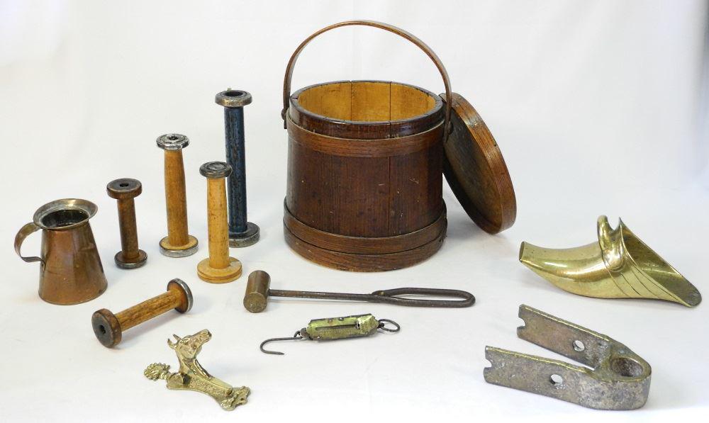Firkin pail containing bobbins, brass & copper (1 of 1)