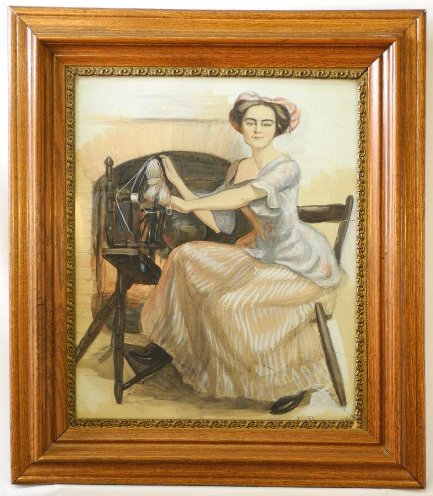 Oak frame watercolour signed Rowe, 21 1/2" x 17 1/2", (1 of 2)