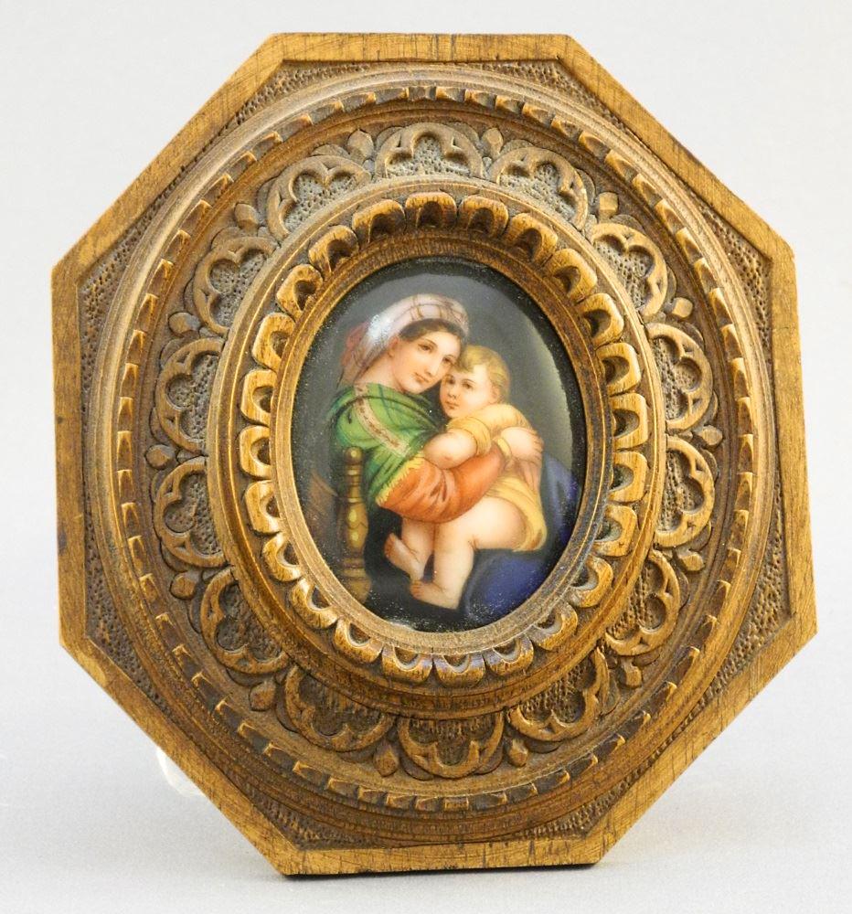 Miniature painting in carved wooden frame, after (1 of 1)