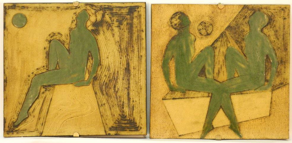 Pair of Figural Ceramic Plaques signed Diane E.McLean, (1 of 4)