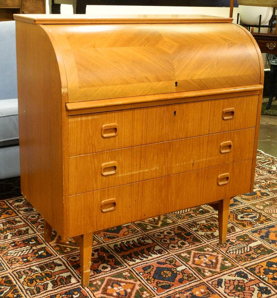 Swedish Modern Teak Cylinder Desk, 38 1/2" high. (1 of 6)