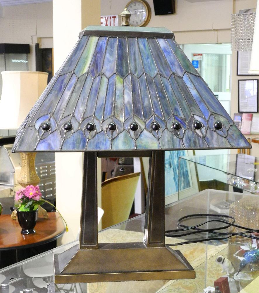 Bronze-tone Table Lamp with Leaded Glass Cabochon (1 of 2)