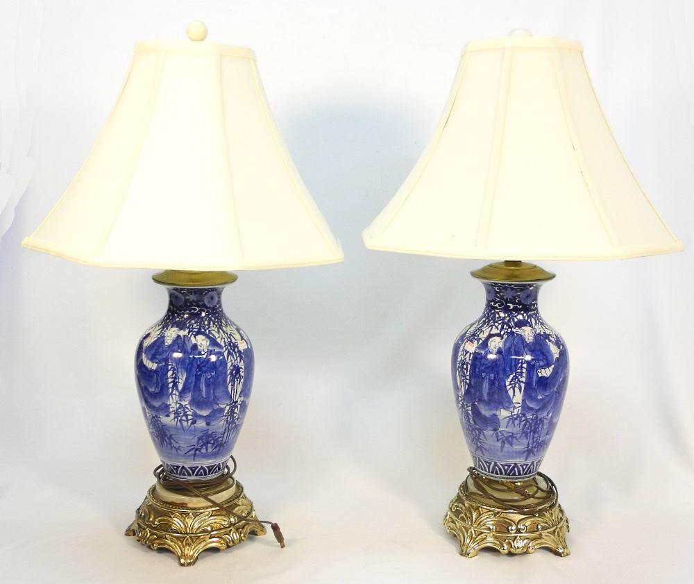 Pair of Japanese Porcelain Table Lamps, 30" high. (1 of 4)