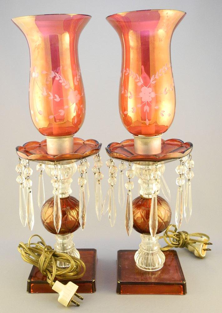 Pair of Ruby Flash & Crystal Lustre Bedside Lamps, 17 (1 of 3)