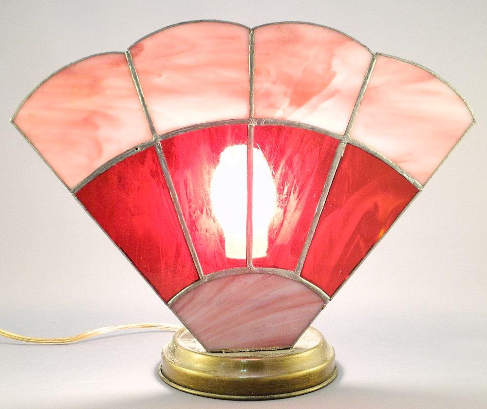 Pink & Fuchsia Leaded Glass Fan Light , 10" high. (1 of 3)