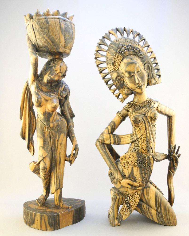 Two Balinese carved wood figures, 17" & 18" high. (1 of 6)