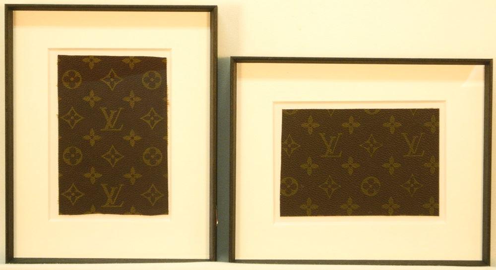 Two Louis Vuitton Leather swatches, from a restoration,: Two Louis Vuitton Leather swatches, from a restoration, 3 1/4".