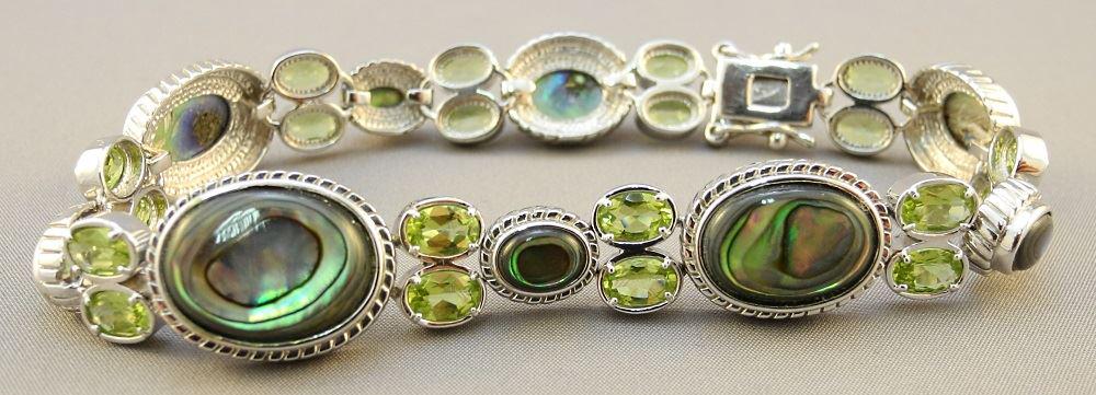 Sterling Silver Abalone & Peridot Bracelet, 8 1/2" (1 of 3)