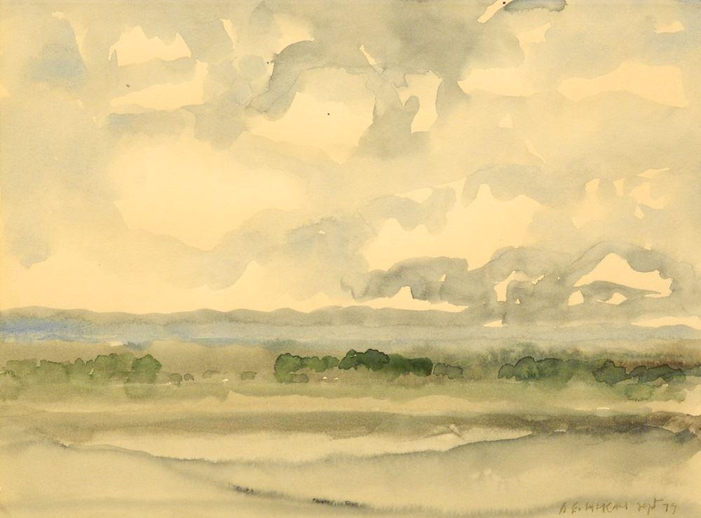 Watercolour "Landscape & Cloud Forms" signed and dated (1 of 4)