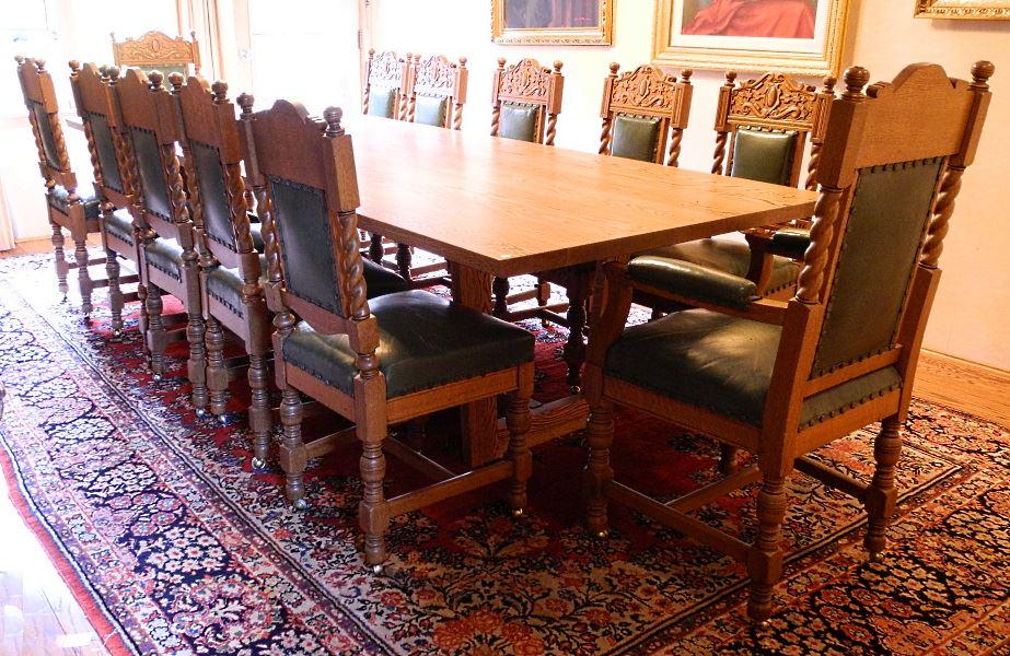 Modern oak dining table and a set of twelve oak Barley (1 of 14)