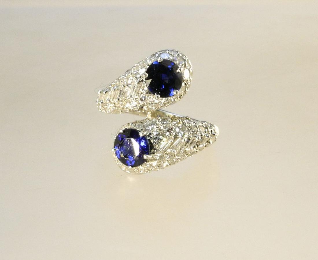 Platinum ring set with 2 sapphires and diamonds (1 of 9)
