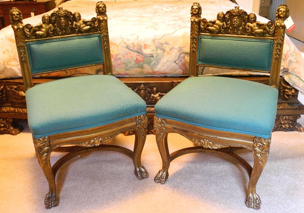 Pair of gilded carved Putti and Griffin upholstered (1 of 11)
