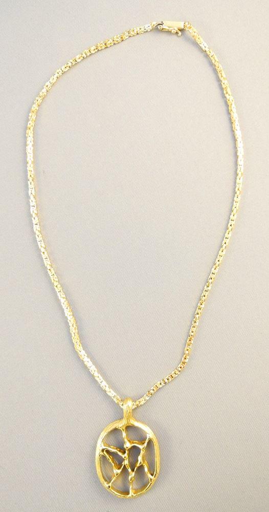18K gold beaten curb link necklace with a gold "Bark" (1 of 7)