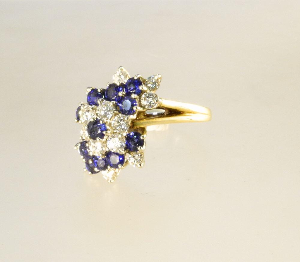 18K gold cluster ring set with diamonds and sapphires. (1 of 7)
