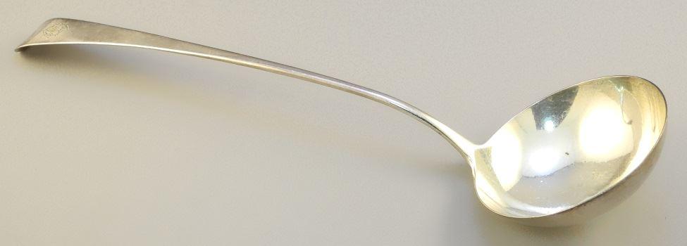 Hallmarked silver soup ladle, maker GL, London. (1 of 10)