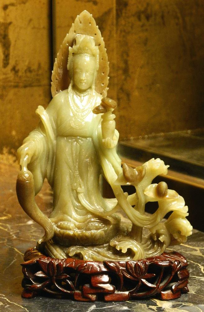Chinese carved jadeite Empress on stand, 7". (1 of 2)