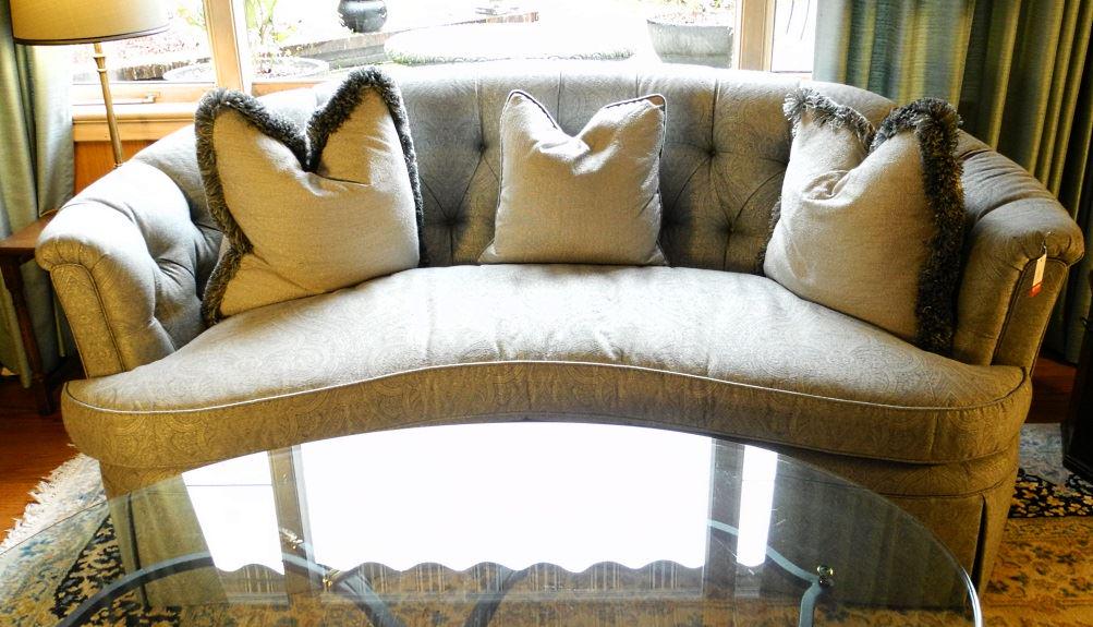 Theodore Alexander blue upholstered curved fluted (1 of 7)