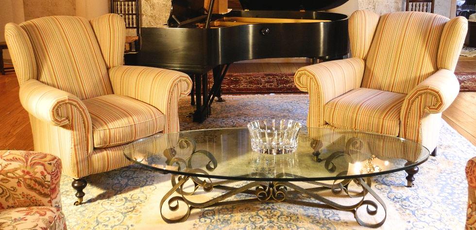 Pair of reproduction Victorian style stripe upholstered (1 of 6)