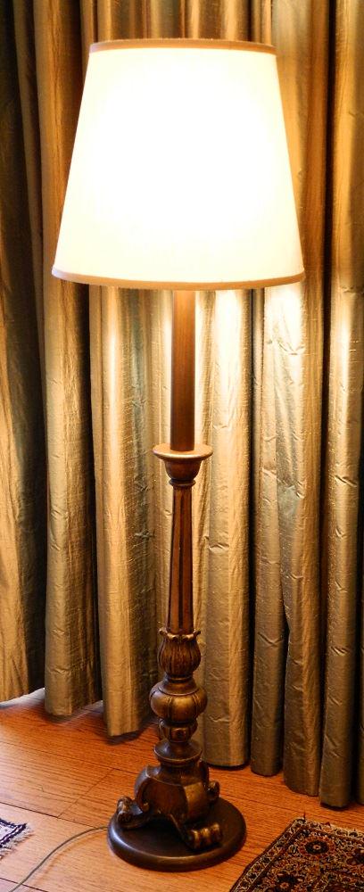 Pair of gilt wooden antique style floor lamps. (1 of 4)