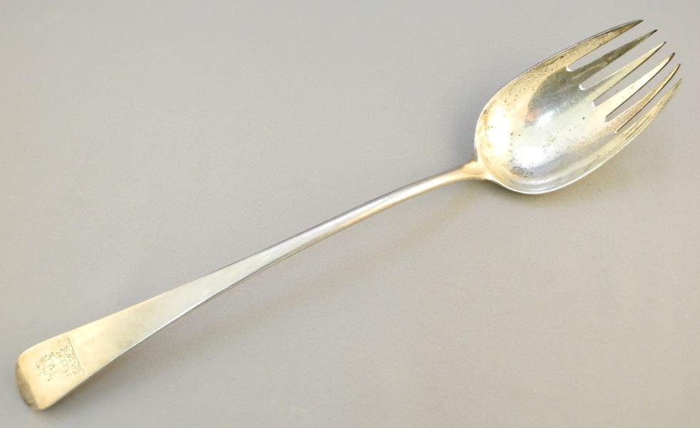 Georgian silver serving spoon, now with prongs. (1 of 6)