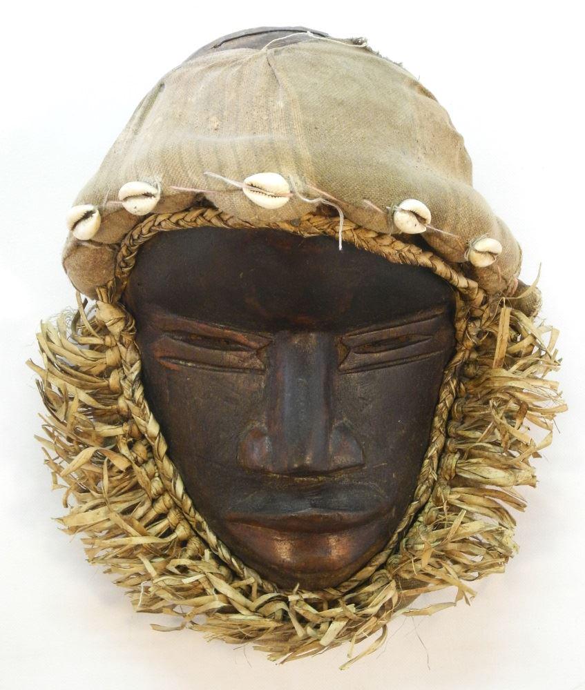 Dan Style African Mask, Wood, Fibre, Shells, 11" high. (1 of 3)