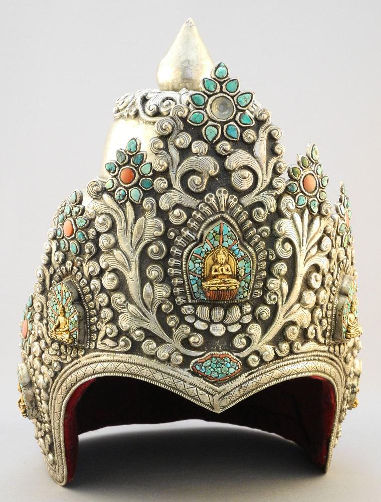 Tibetan Ceremonial Helmet, 12" high. (1 of 5)