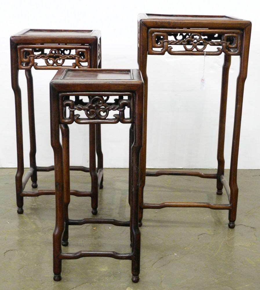 Trio of Square Chinese Rosewood Nesting Tables, 26 1/4" (1 of 7)