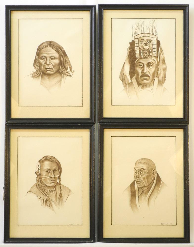 4 First Nations Portrait Drawings, 9 1/4" x 6 3/4". (1 of 4)