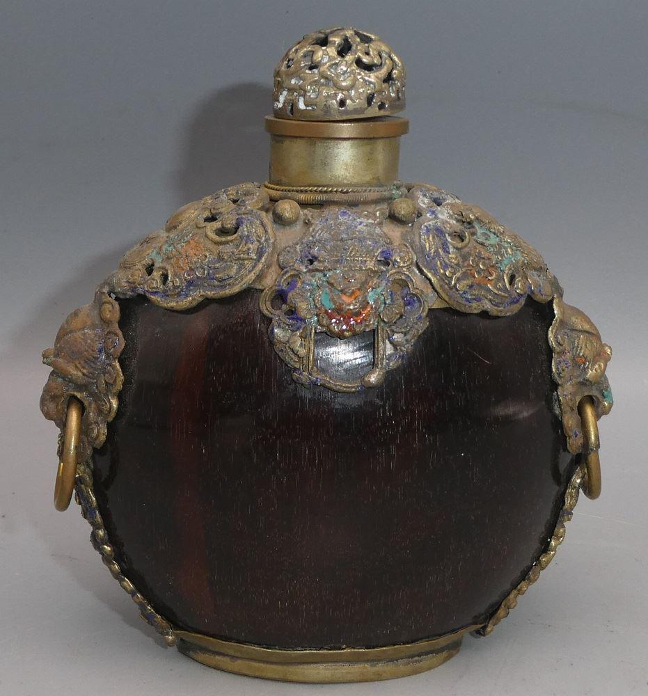 Sino-Tibetan Metal Inset Horn Snuff Bottle, 5 3/4" x 4" (1 of 1)