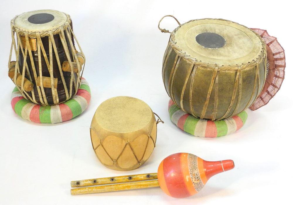 Percussion Group: 3 Drums & a Gourd Flute. (1 of 4)