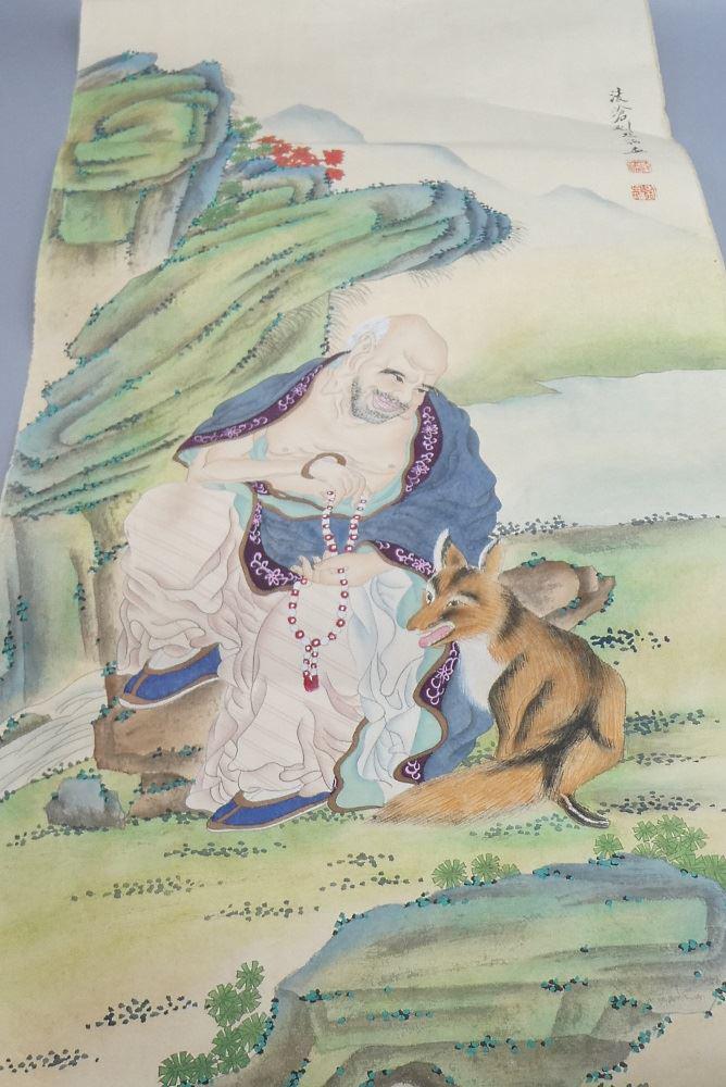 Chinese Watercolour on Hand Scroll signed Liu En-han, (1 of 2)