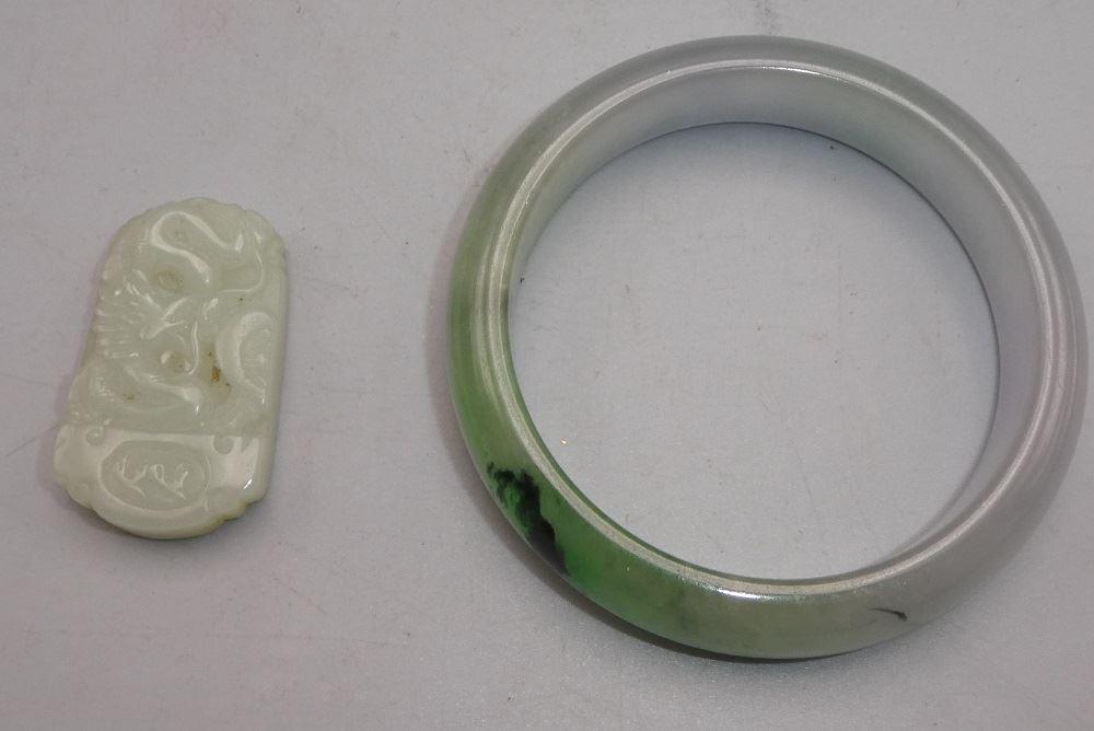 Burmese Spinach Green Icy Jadeite Bangle with Blessing (1 of 1)