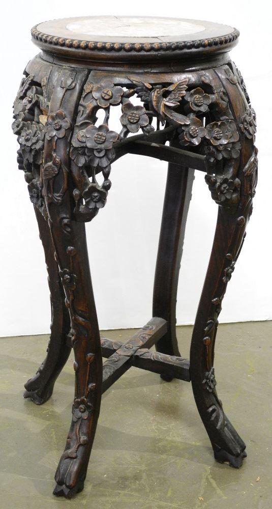 Old Chinese Rosewood Stone Inset Stand, 24" high, as (1 of 8)