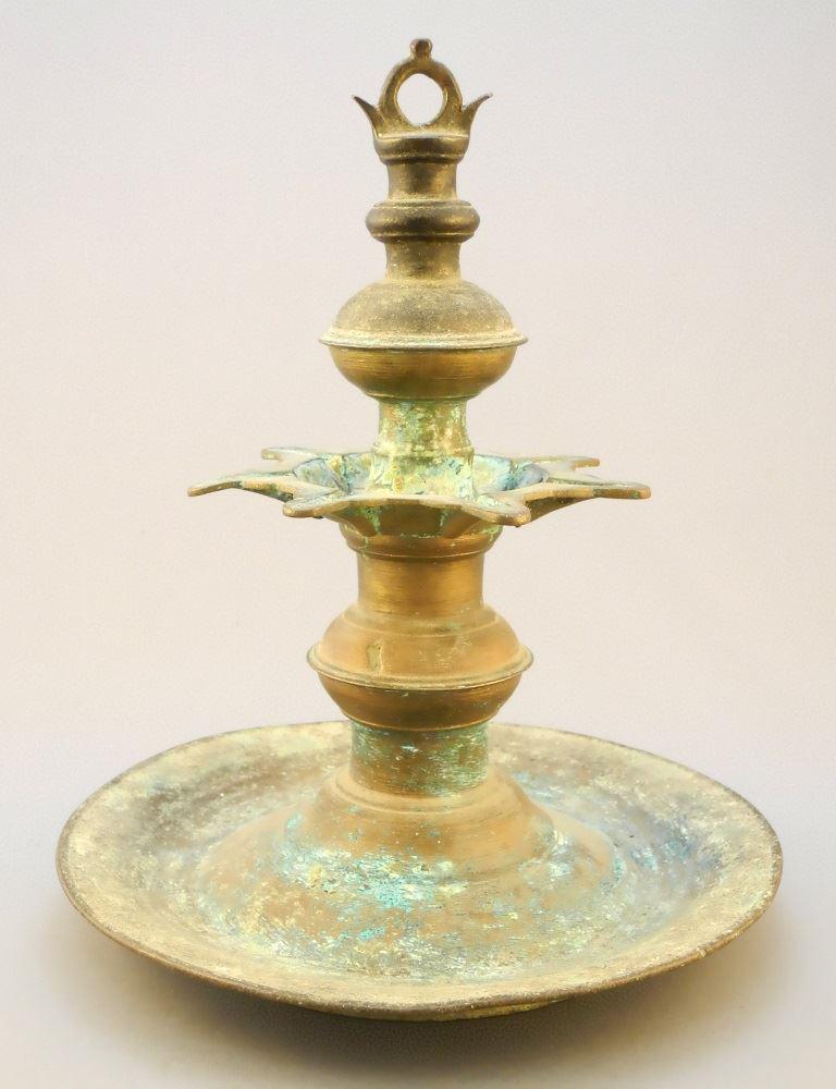 Oriental bronze oil lamp, 10" high. (1 of 2)