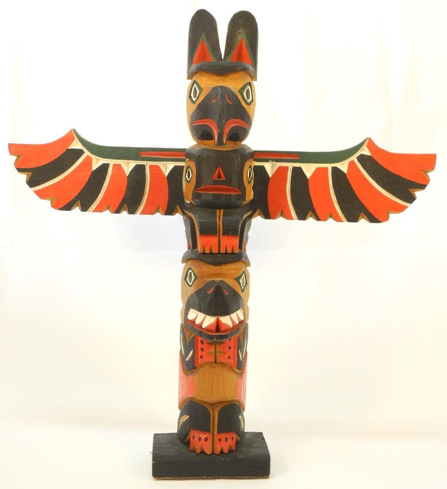 Nuu-Chah-Nulth Style Model Totem Pole, 27 1/2" high. (1 of 4)
