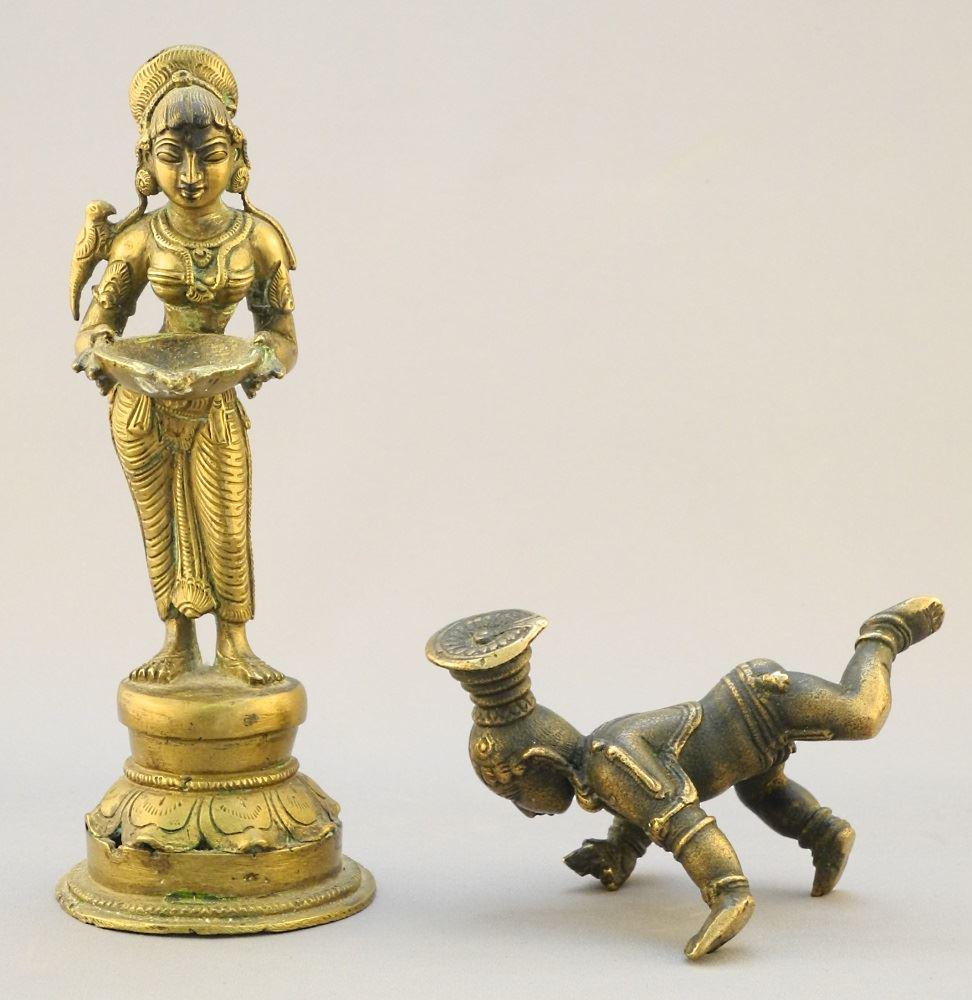 2 Chola style Indian Bronze Figures, 2 7/8" & 6 1/8" (1 of 3)