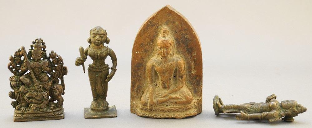3 Indian Bronze Votive Figures & a Pagon Stelae, 1 7/8" (1 of 2)