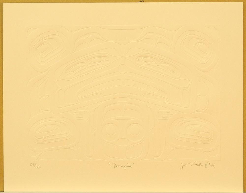 Embossed Haida print signed Jim Hart 1982, 13 3/4" x (1 of 3)