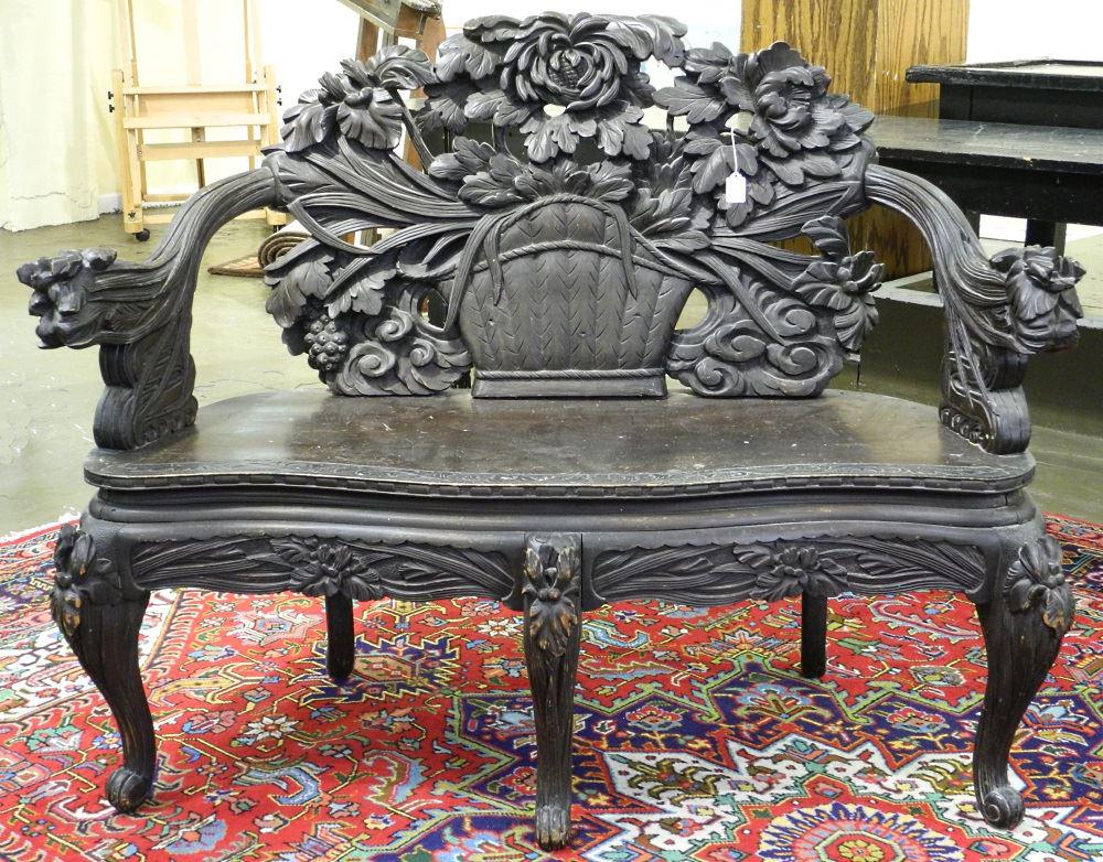 Japanese Meiji Deep Carved Settee, 55" wide. (1 of 5)