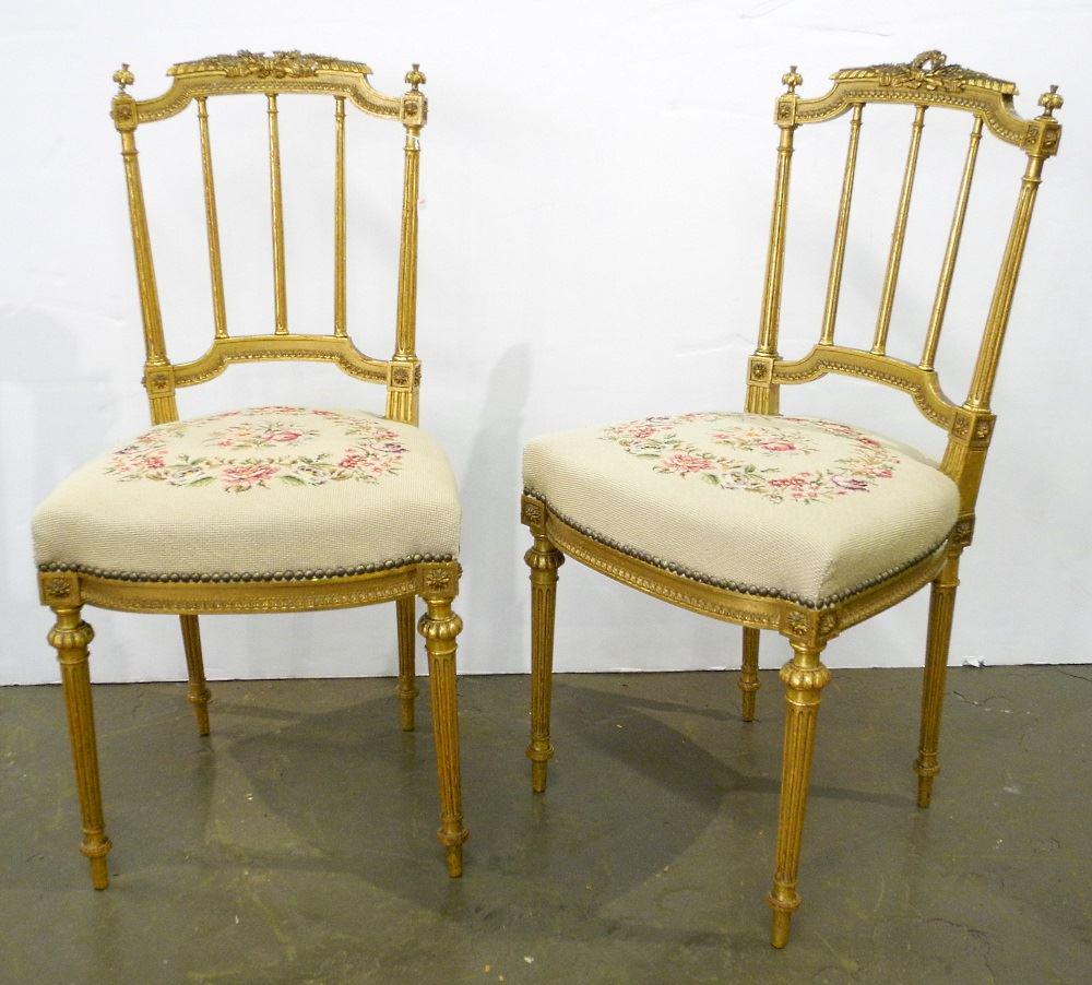Pair of French Gilt Wood Salon Chairs.: Pair of French Gilt Wood Salon Chairs.
