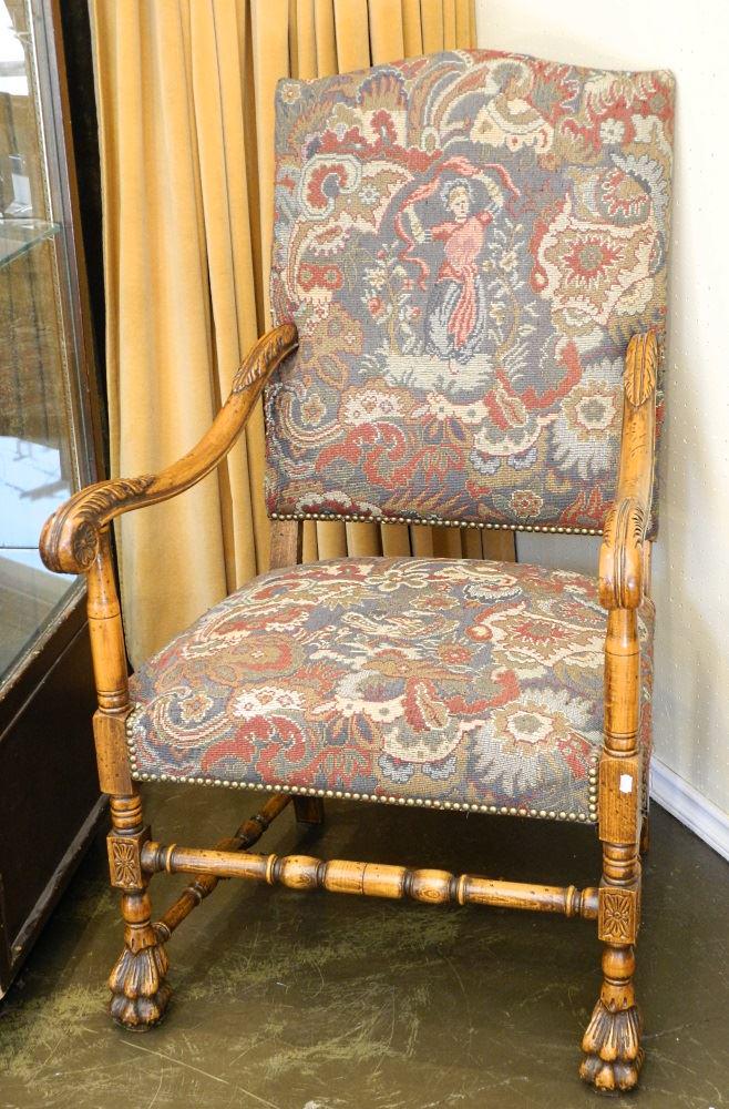 Pair of Paw Foot Walnut Armchairs.: Pair of Paw Foot Walnut Armchairs.