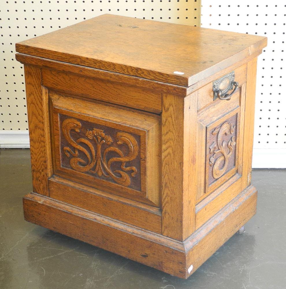 Oak Art Nouveau Hinged Box, 19" high.: Oak Art Nouveau Hinged Box, 19" high.