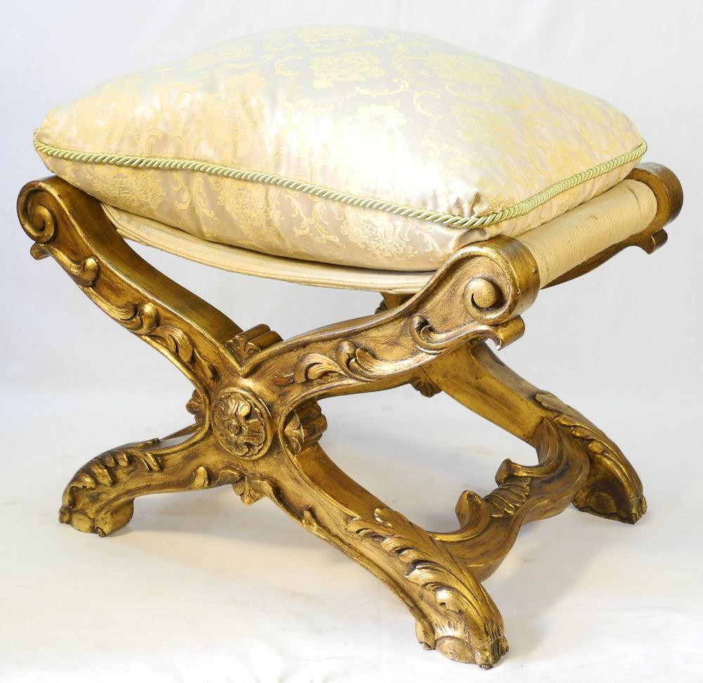 Ornate Giltwood Stool with Cushion, 23" high.: Ornate Giltwood Stool with Cushion, 23" high.